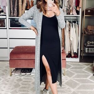 WHITE HOUSE BLACK MARKET Heathered Dark Blue Long Duster Open Front Cardigan NWT